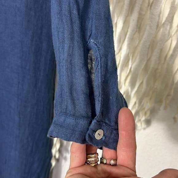 Two Zero One Blue Linen Button Down Duster Size S/M - Picture 7 of 11
